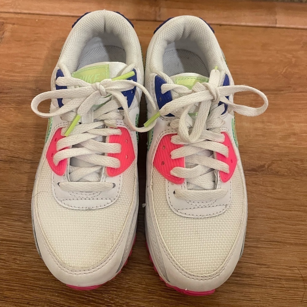 Nike white, purple, green and neon pink air max sneakers​​​​​​​